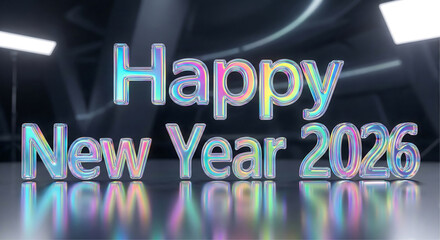 Happy New Year 2026. 3D festive celebration background. Creative typography for holiday greeting cards, banners, posters, and invitations. High resolution holiday concept.