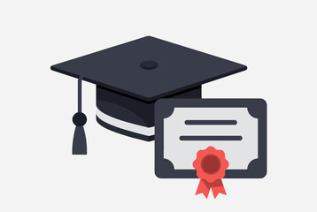 Graduation cap and certificate vector icon for education success
