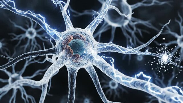 Microscopic neuron cell detailed view biological science concept abstract