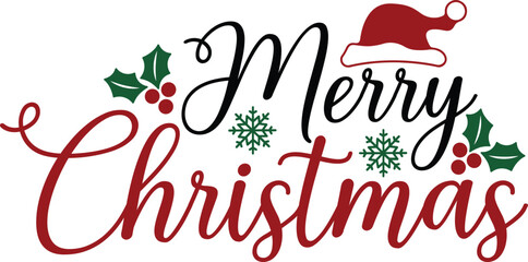 Merry Christmas typography clip art design on plain white transparent isolated background for card, shirt, hoodie, sweatshirt, apparel, card, tag, mug, icon, poster or badge