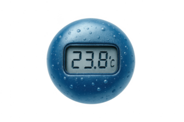 Digital thermometer showing 23.8 degrees celsius with water drops