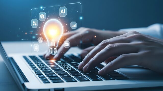 Dynamic AI integration with modern technology brings innovative solutions and bright ideas to life on laptop