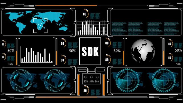 SDK text animation. Cyberspace HUD elements animation. technology abstract background internet of things animation concepts.