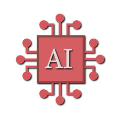 Red AI Microchip Icon — Advanced Artificial Intelligence Processor