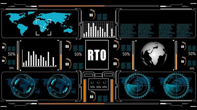 RTO  text animation. Cyberspace HUD elements animation. technology abstract background internet of things animation concepts.