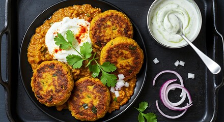 Curried Lentil Patties with Cilantro Yogurt Sauce