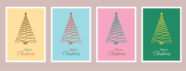 Merry Christmas and Happy New Year greeting cards for business and personal use. Colorful modern minimalist vector illustrations for greeting card, website banner, social media Merry Christmas card 