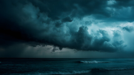 Obraz premium Ciel nuageux au-dessus de l'océan pendant la soirée avant une tempête.