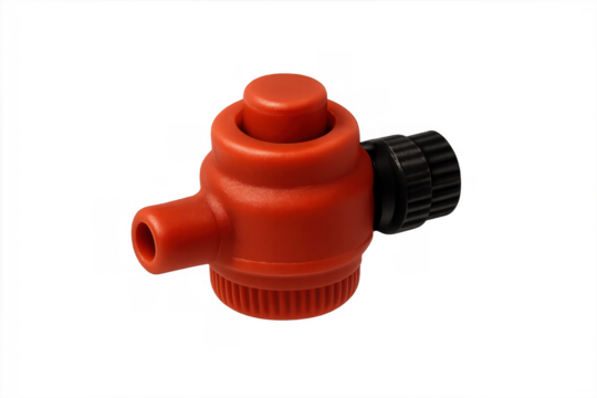 Red plastic gas pressure regulator valve on transparent background