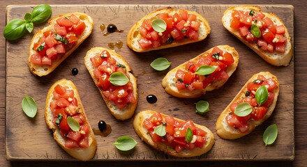 Tomato Bruschetta on Toasted Baguette with Basil and Olive Oil