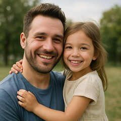 Fototapeta premium Father and daughter smiling together in a park on a sunny day 