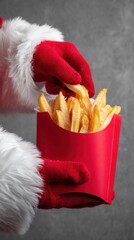 Santa Claus Enjoying Delicious French Fries