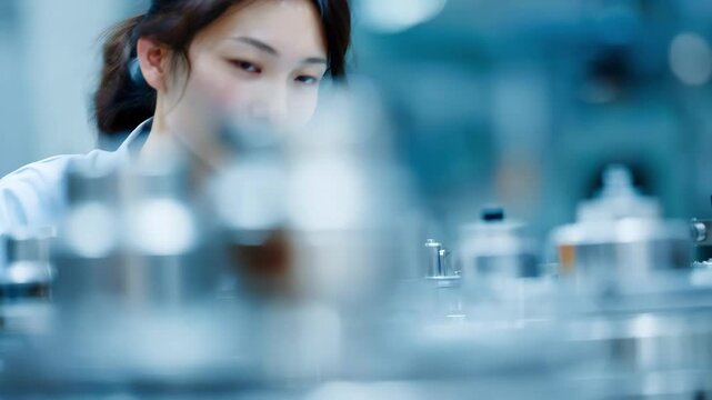 Researcher analyzing lightweight lithium alloy components using precision instruments to develop materials for aerospace applications.