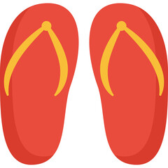 Pair of Red Flip Flops with Yellow Straps Isolated on White Background Summer Footwear Beach Casual Accessory