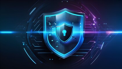 A glowing blue cloud computing symbol with intricate circuitry, emitting digital rain onto a futuristic platform.