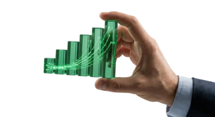 Hand Holding Green Glass Bar Chart Growing Statistics Business