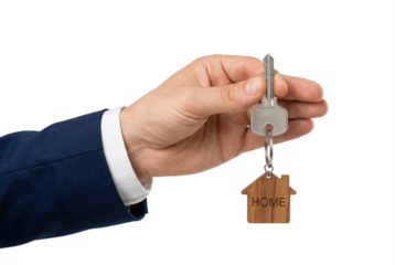 Hand Holding House Key With Wooden Home Keychain Real Estate