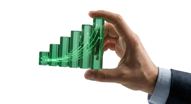 Hand Holding Green Glass Bar Chart Growing Statistics Business