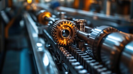 Captivating image showcasing the intricate details and precise movements of industrial machinery. Highlights mechanical engineering, automation, and operational efficiency.