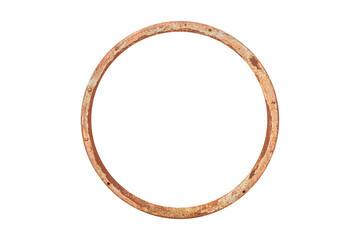 Rusty circular flange ring with bolt holes is isolated.
