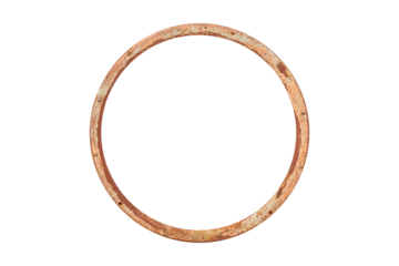Rusty circular flange ring with bolt holes is isolated.