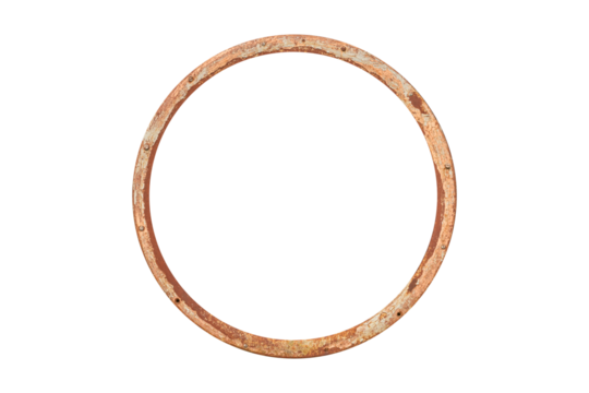 Rusty circular flange ring with bolt holes is isolated.