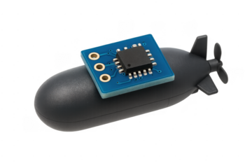 Submarine with integrated circuit technology on a transparent background