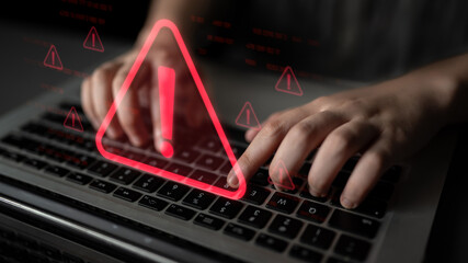Cybersecurity alert warning showing red cyber for data breach, network threat, and cyber security system vulnerability with emphasis on security risk, caution, digital protection Latch