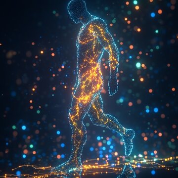 Human silhouette showcasing metabolic pathways, vibrant ketones in flow, wellness theme, 3D animation.   high resolution   for isolate image