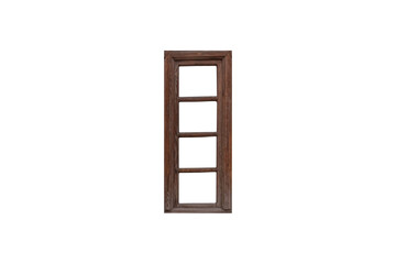 Narrow wooden window frame with four panes is isolated.