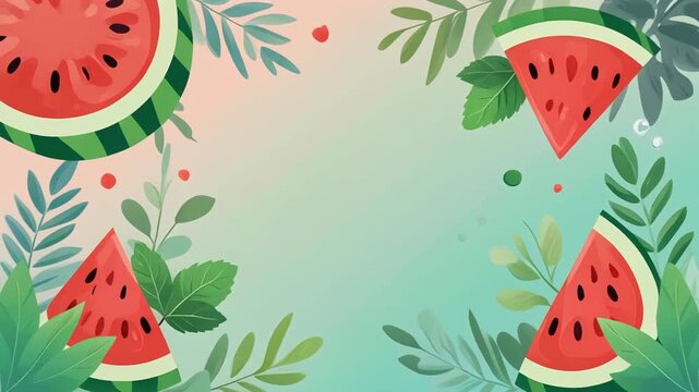 Summer Splash of Watermelon and Foliage: Vibrant watermelon slices and lush green leaves come together in a refreshing composition, a symbol of summer's joy and natural beauty.