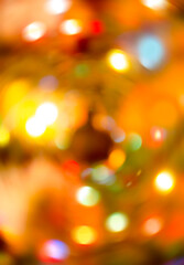 Abstract Christmas Bokeh Background in Warm Golden Colors - Festive Blurred New Year Background, Backdrop