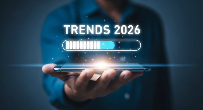 Future trends 2026 loading on digital smartphone display