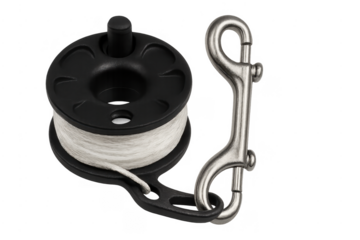 Scuba diving reel and carabiner clip for underwater guiding