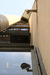 Details of Security Cameras on different buildings. Hamburg city near Hamburg Port.