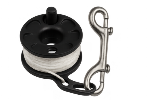 Scuba diving reel and carabiner clip for underwater guiding