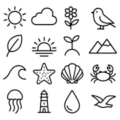 Nature's Iconic Symbolism: A captivating collection of minimalist illustrations, artfully depicting the essence of nature with precision and elegance.