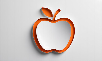 Stylized orange paper cut apple shape on clean white background with creative 3D shadow effect.
