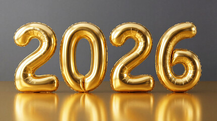 Golden foil balloons 2026 on color background