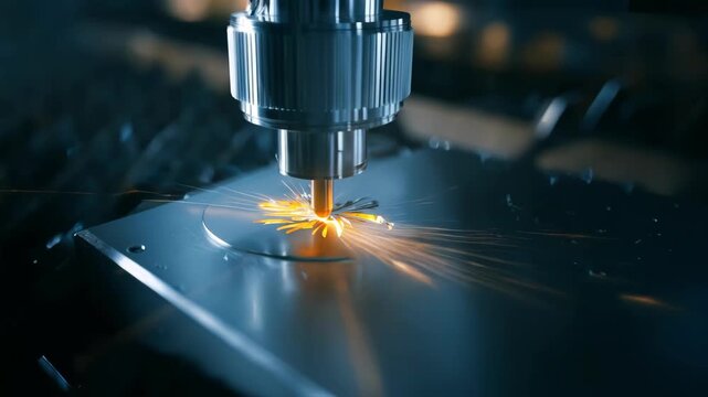 Medium shot of laser cladding layered technique on metal forging creating refined surface textures with vibrant molten layers and precise laser beam application.