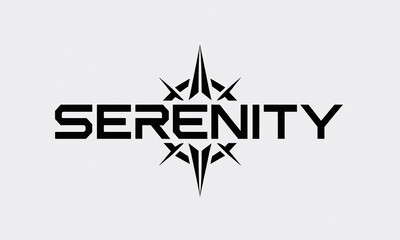 Modern Serenity wordmark logo with geometric star symbol on clean gray background for branding.