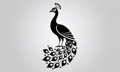 Elegant Black Silhouette Peacock Vector Illustration with Fanned Tail Feathers on a Minimalist Background