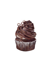 Watercolor chocolate cupcake PNG with a transparent background—ideal for stickers, labels, and digital designs.
