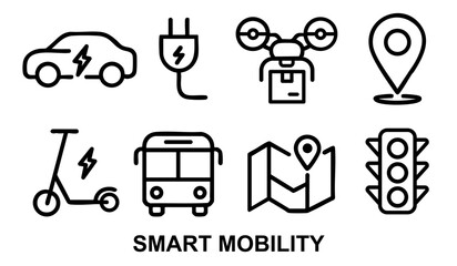 Smart Transportation and Mobility Line Icon Set Vector