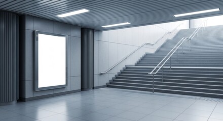 Obraz premium Modern staircase with blank billboard in urban passage