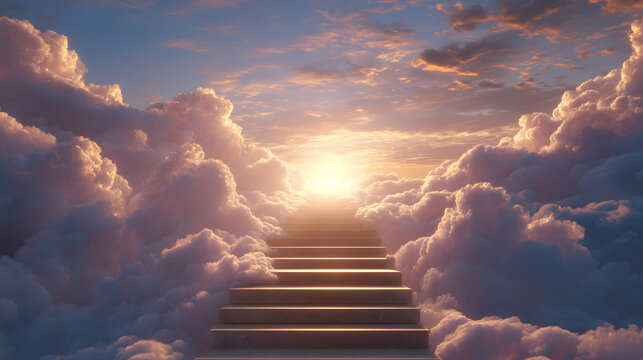 Chemin en escalier vers le ciel, &agrave; la porte du paradis, lors d'un d&eacute;c&egrave;s.