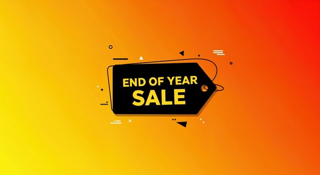 End of Year Sale: A vibrant sale tag on a dynamic gradient background conveys excitement for end of year deals.