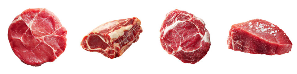 Premium cuts of fresh, raw meat ready for gourmet grilling and cooking, perfect for culinary creations and healthy protein-rich meals, a butcher's best selection