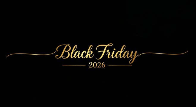 Golden Black Friday 2026: A captivating glimpse of the anticipated shopping event, showcasing a sleek, golden script on a deep black canvas, conveying the allure of this retail spectacle.