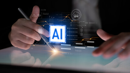 AI core technology presented with digital circuit connections, symbolizing AI systems, processing power, and integration into modern digital platforms Latch